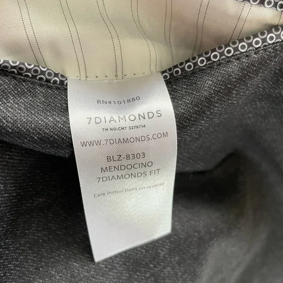 7 Diamonds Mens Medium 4 Way Stretch Blazer Dark Grey Modern 2 Button - Picture 11 of 14